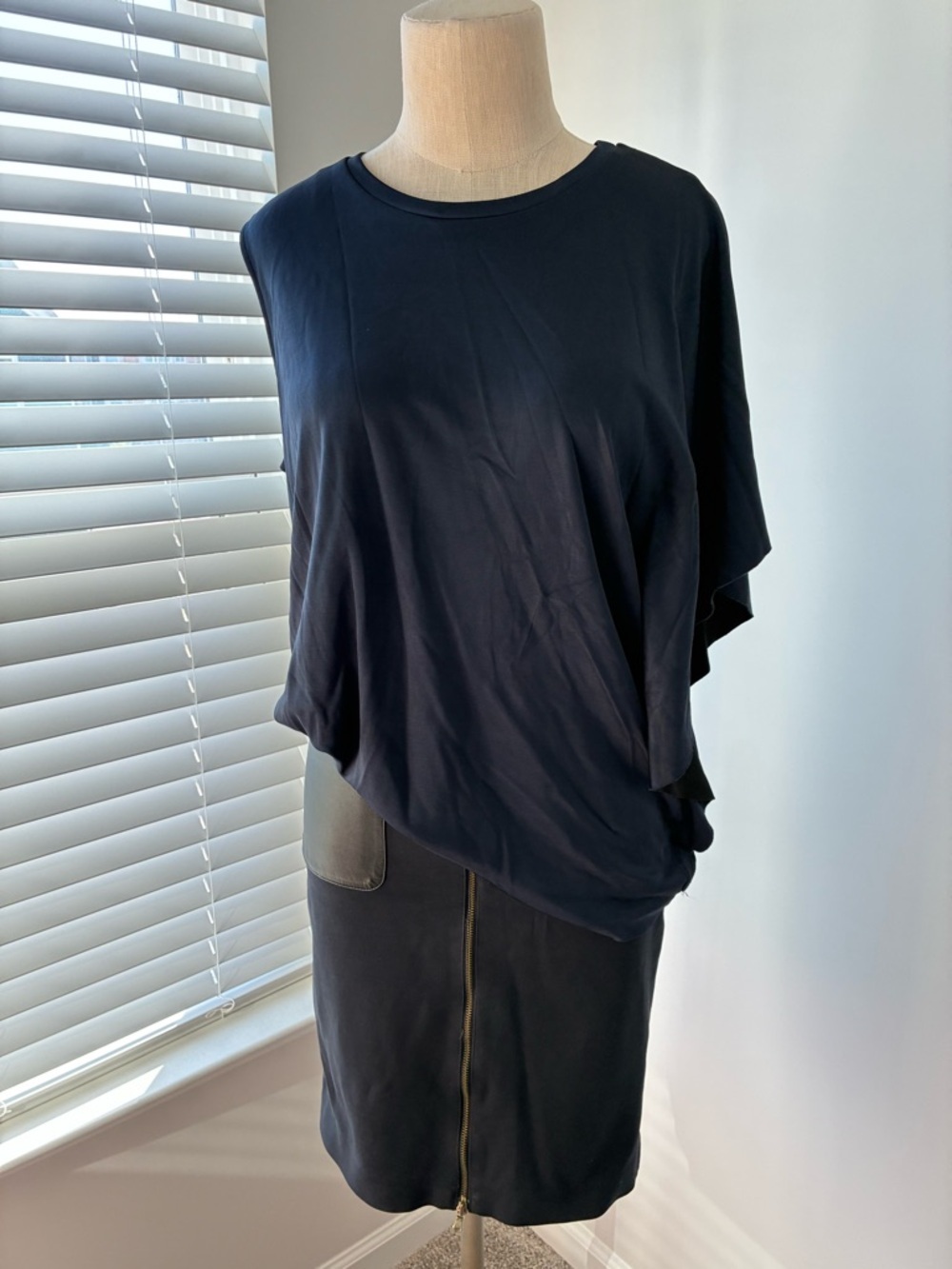 Club Monaco Women's Asymmetrical Navy Silky Cape Top